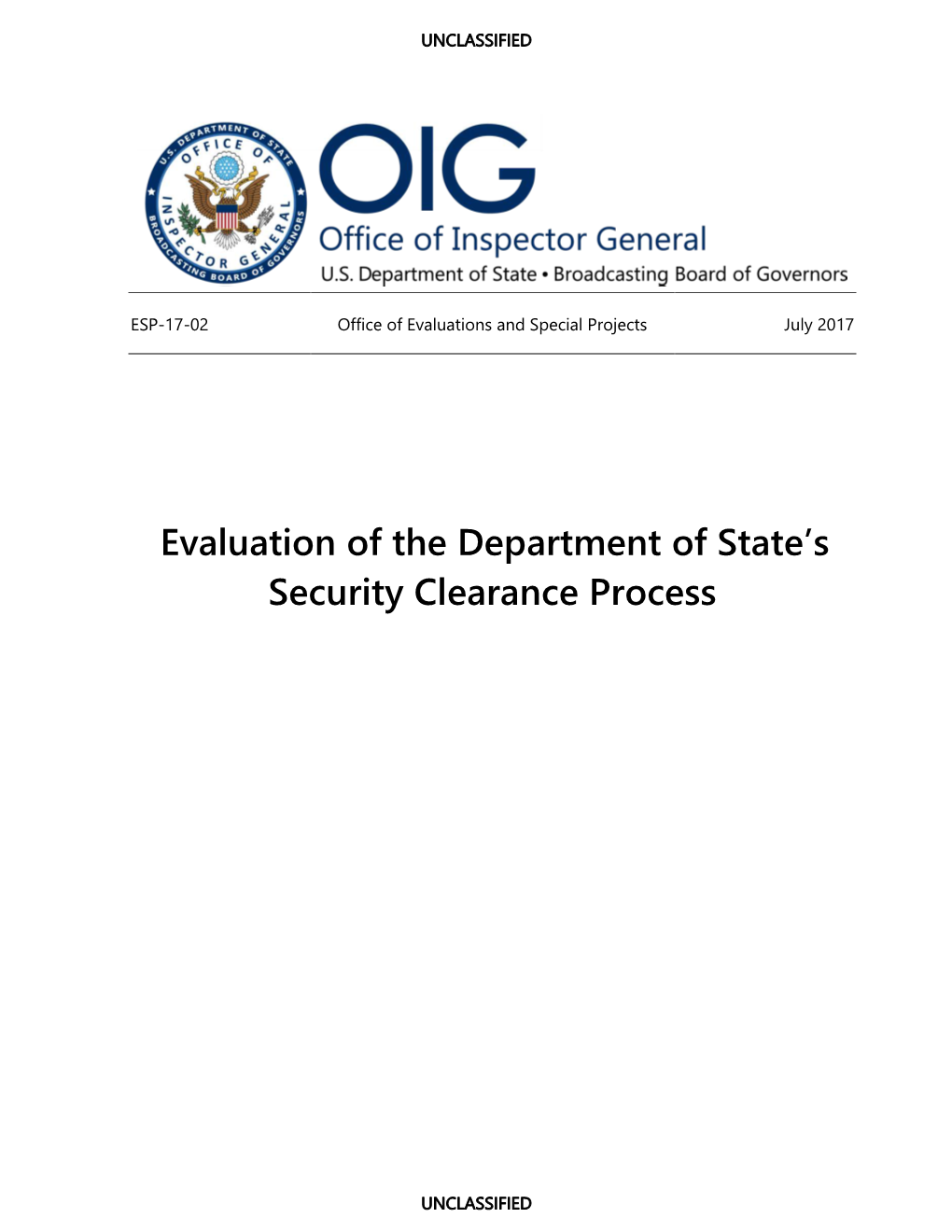 Evaluation of the Department of State's Security Clearance Process