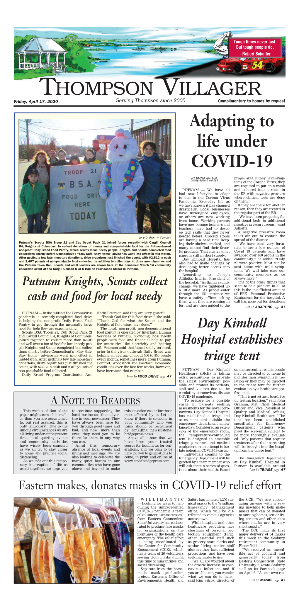 Thompson Villager Friday, April 17, 2020 Serving Thompson Since 2005 Complimentary to Homes by Request Adapting to Life Under COVID-19