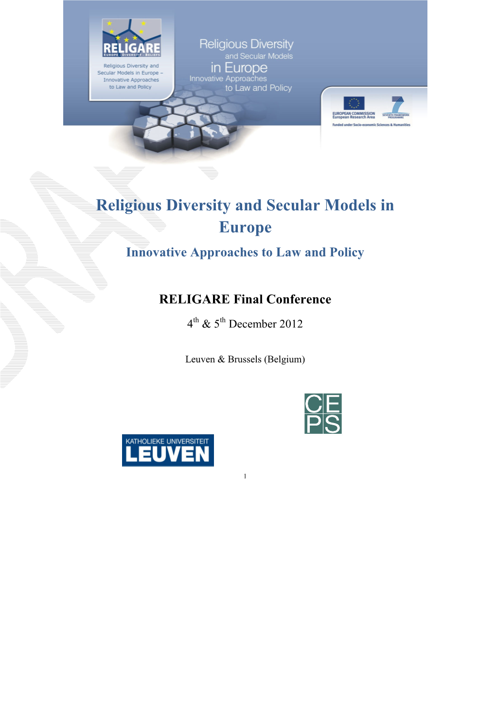 Religious Diversity and Secular Models in Europe Innovative Approaches to Law and Policy