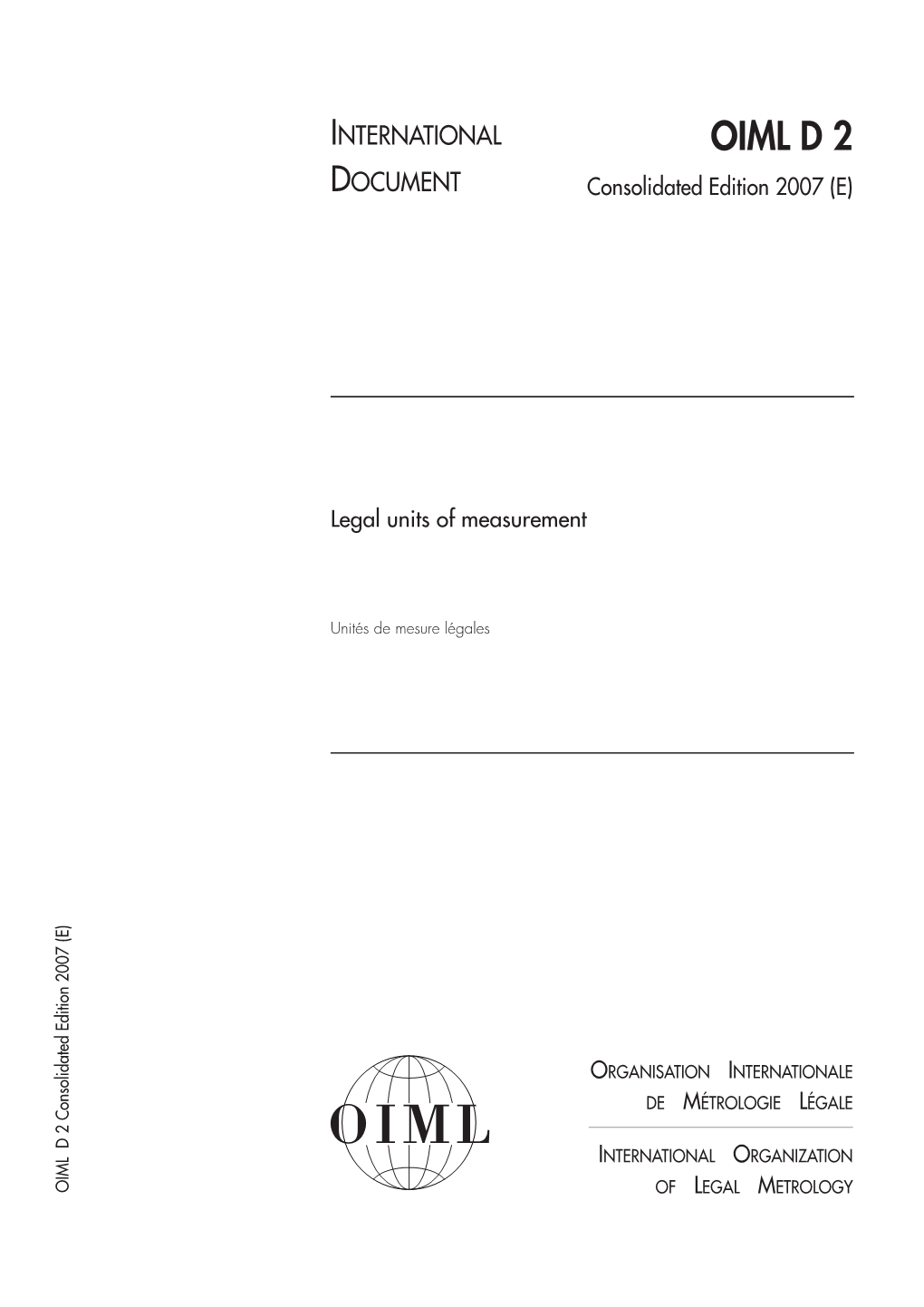 OIML D 2 DOCUMENT Consolidated Edition 2007 (E)