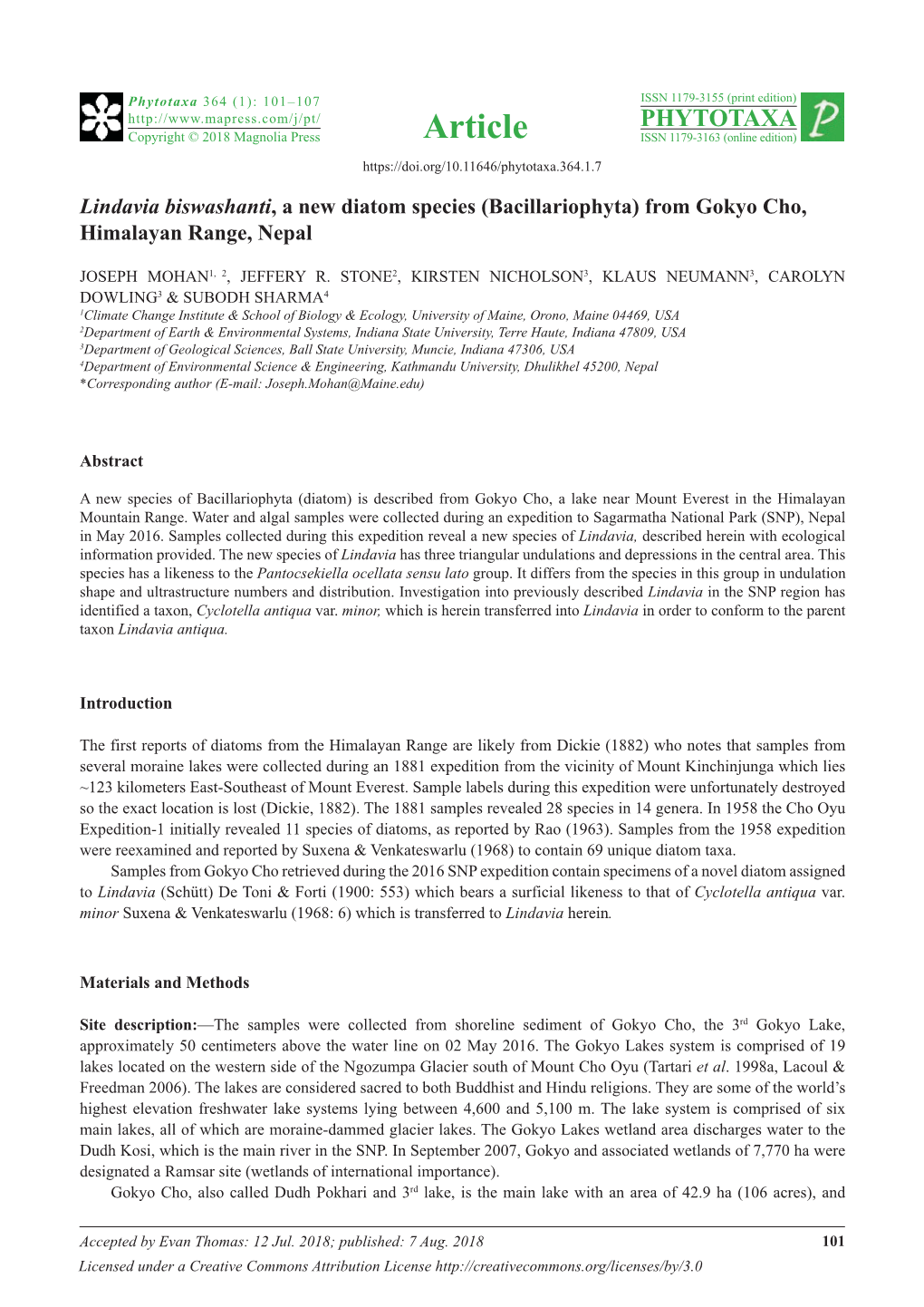 Lindavia Biswashanti, a New Diatom Species (Bacillariophyta) from Gokyo Cho, Himalayan Range, Nepal