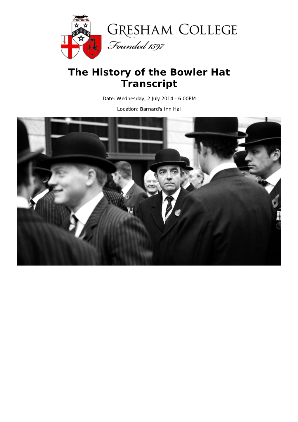 The History of the Bowler Hat Transcript