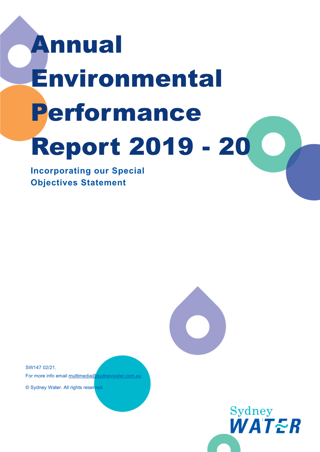 Annual Environmental Performance Report 2019 - 20 Incorporating Our Special Objectives Statement