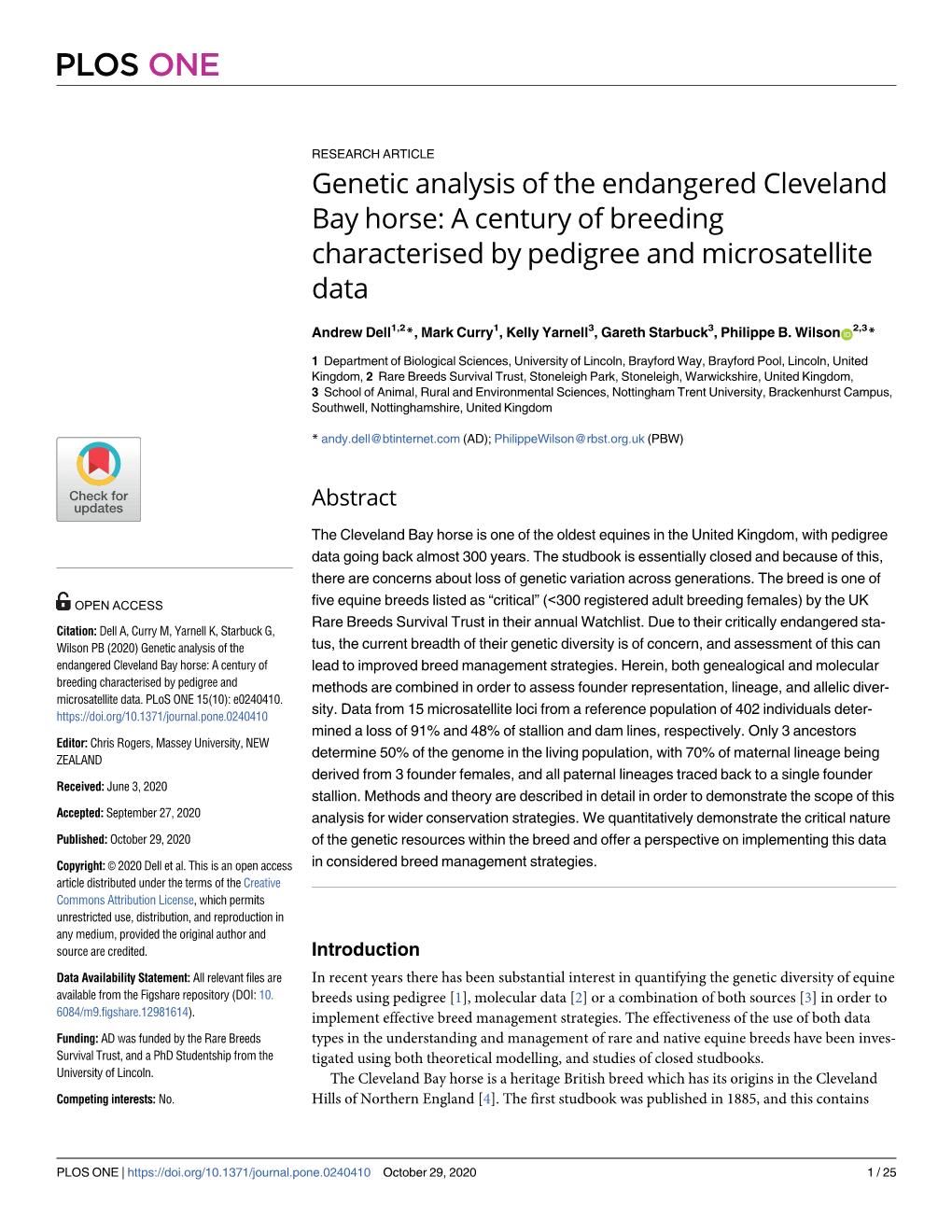 Genetic Analysis of the Endangered Cleveland Bay Horse: a Century of Breeding Characterised by Pedigree and Microsatellite Data