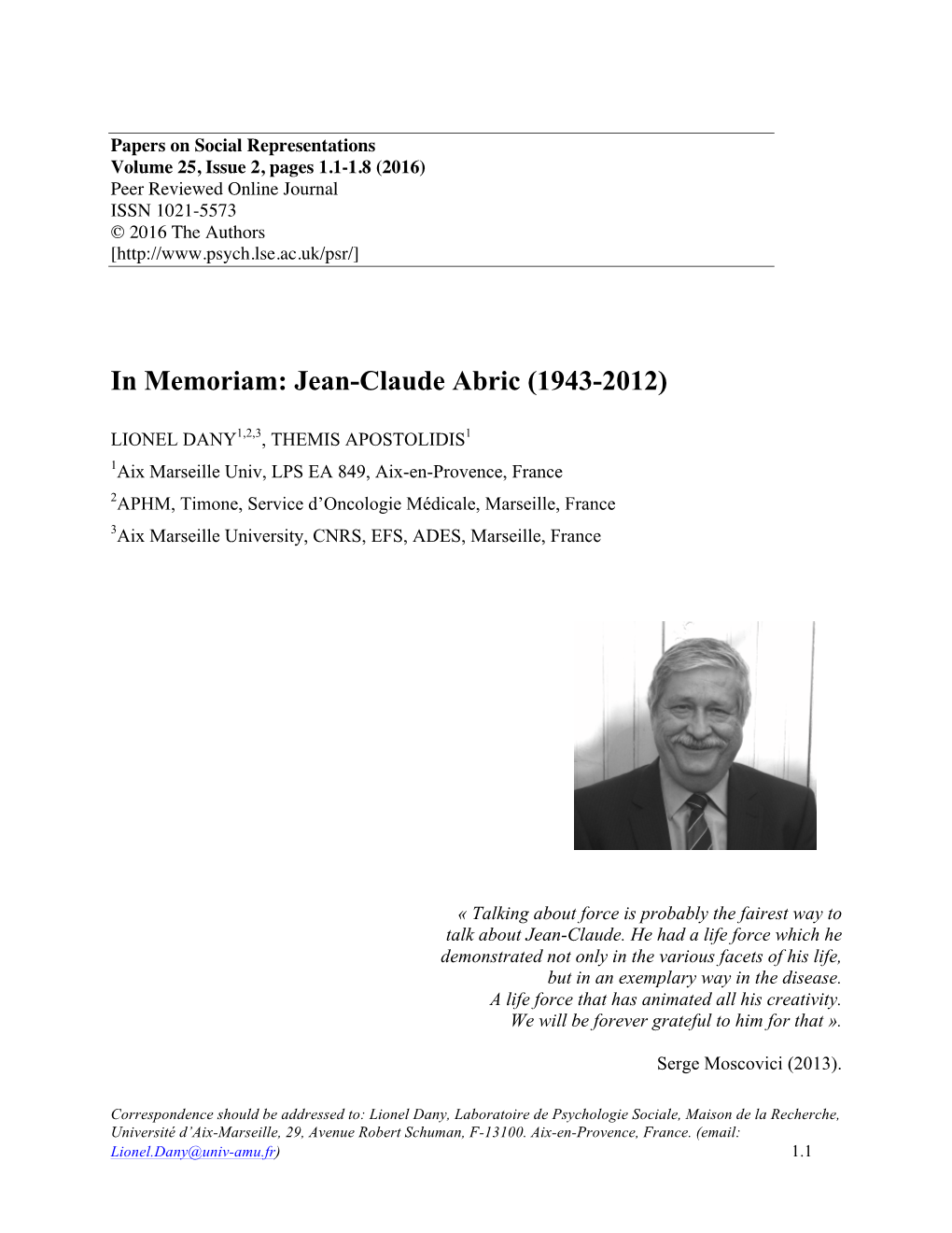 Jean-Claude Abric (1943-2012)