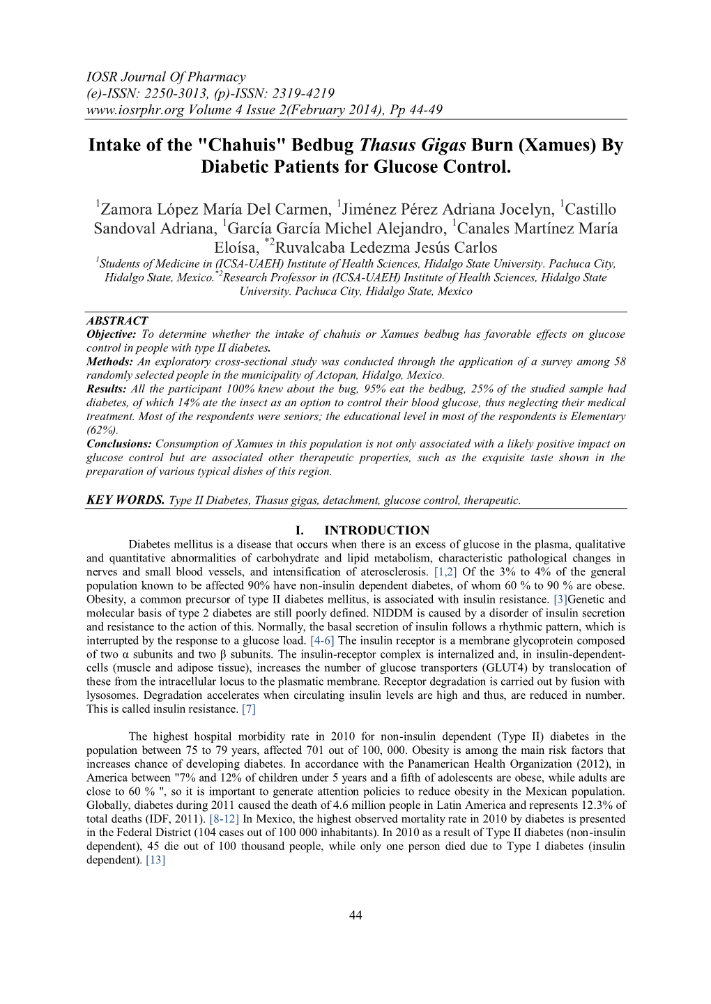 Bedbug Thasus Gigas Burn (Xamues) by Diabetic Patients for Glucose Control