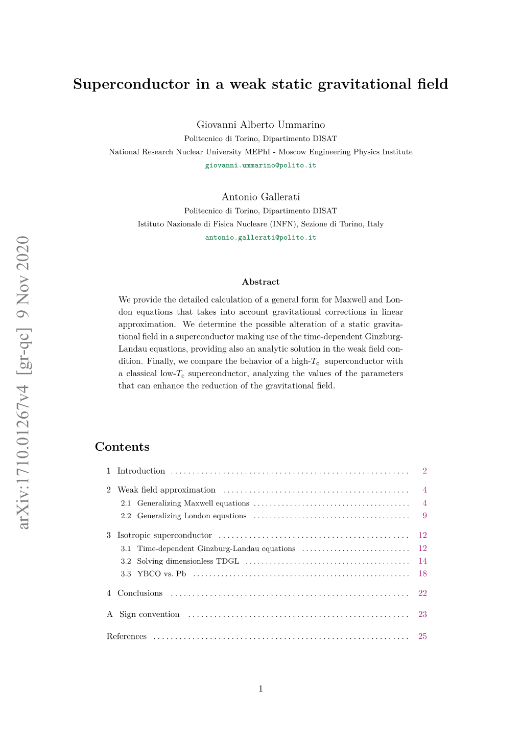 Superconductor in a Weak Static Gravitational Field