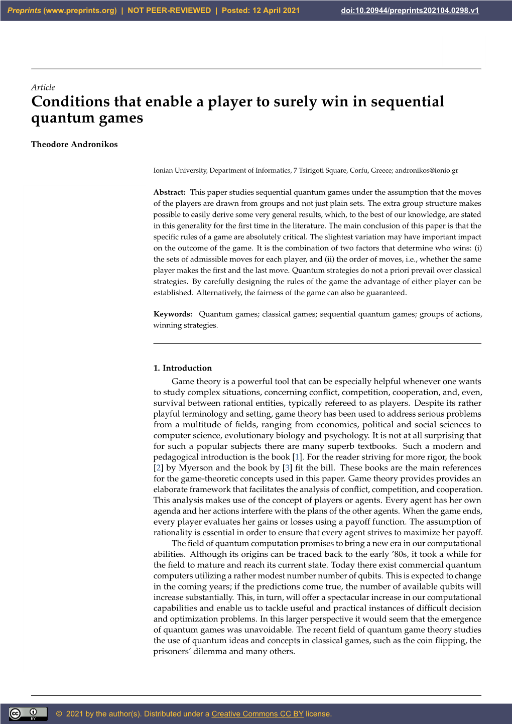 Conditions That Enable a Player to Surely Win in Sequential Quantum Games