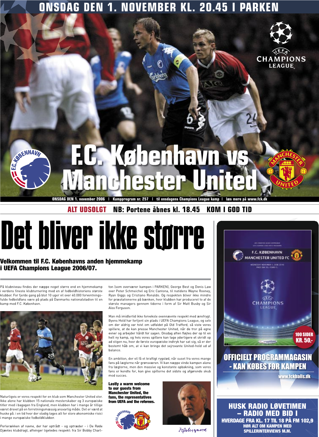 F.C. København Vs Manchester United ONSDAG DEN 1