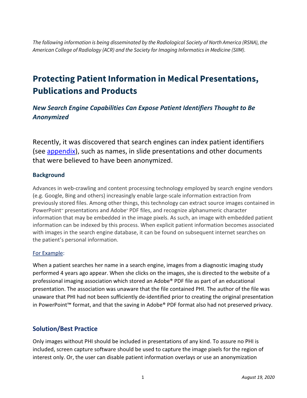 Protecting Patient Information in Medical Presentations, Publications and Products
