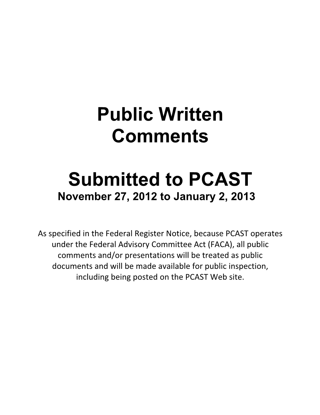Public Written Comments Submitted to PCAST