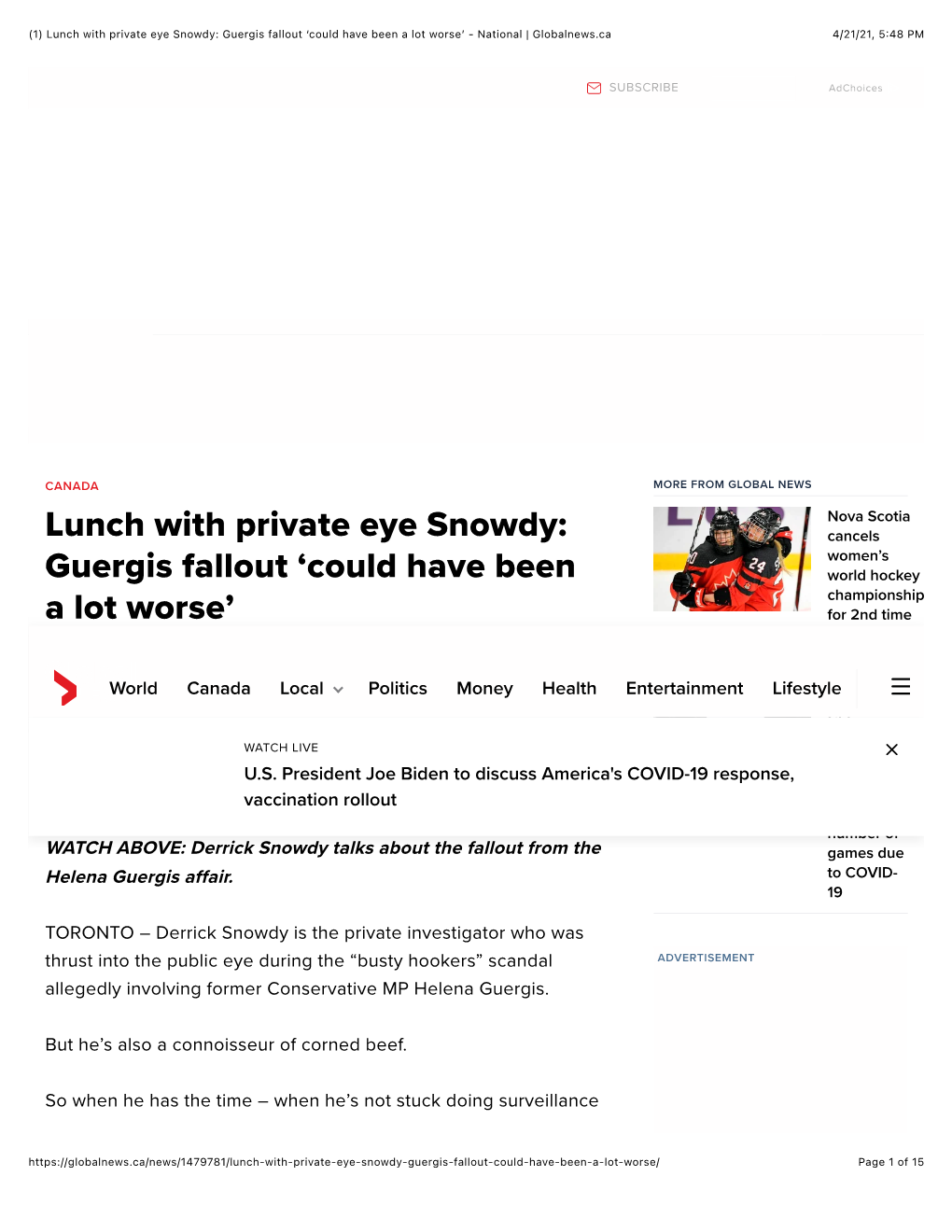 (1) Lunch with Private Eye Snowdy: Guergis Fallout 'Could Have Been A
