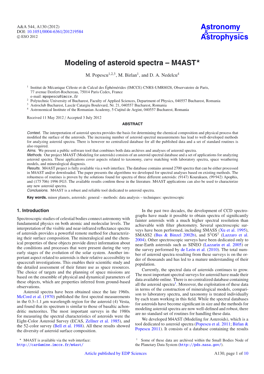 Modeling of Asteroid Spectra – M4AST