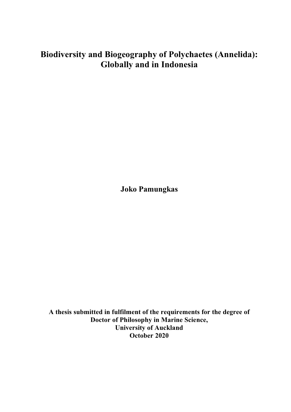 Biodiversity and Biogeography of Polychaetes (Annelida): Globally and in Indonesia