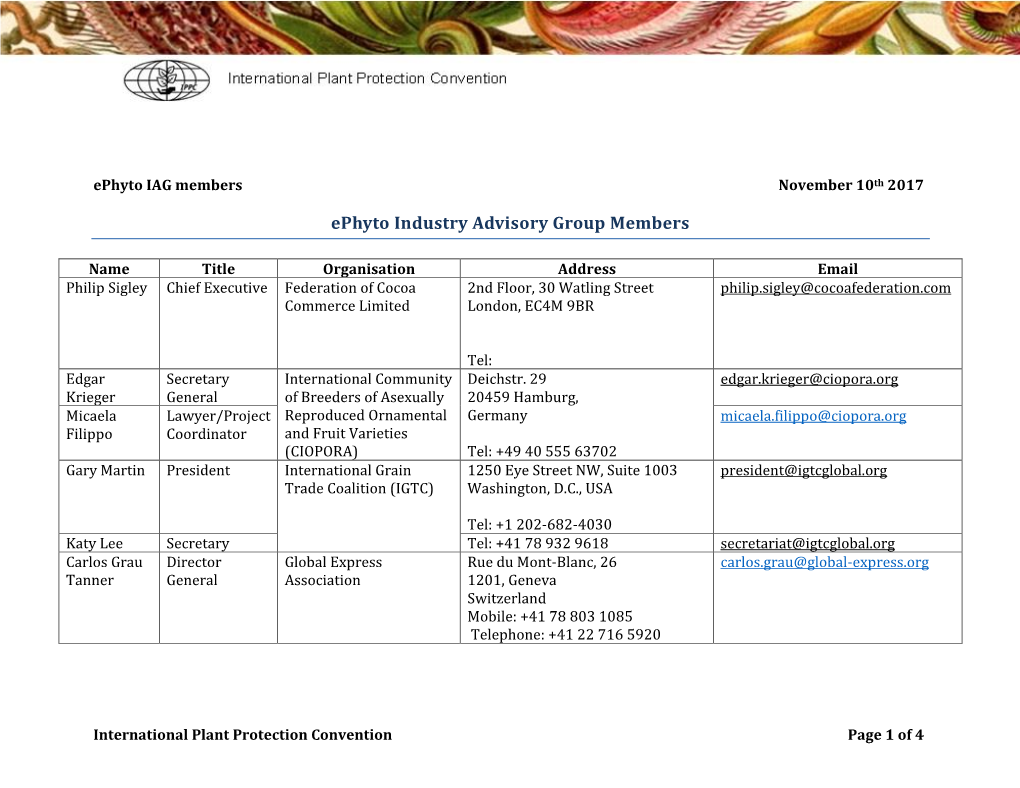 Ephyto Industry Advisory Group Members