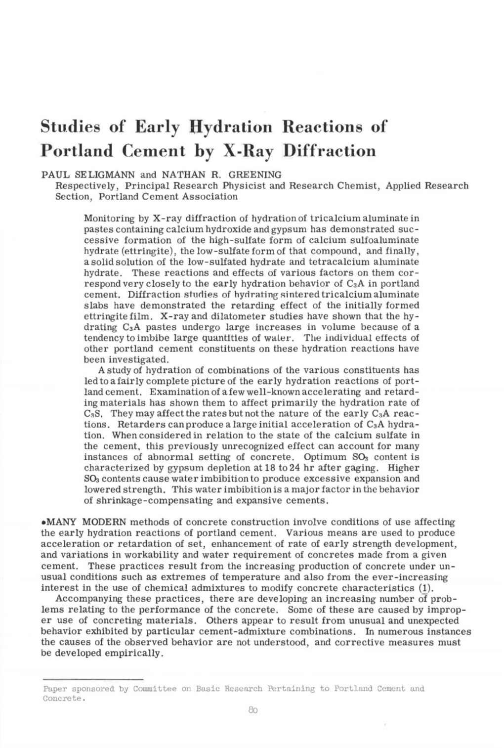 Studies of Early Hydration Reactions of Portland Cement by X-Ray Diffraction