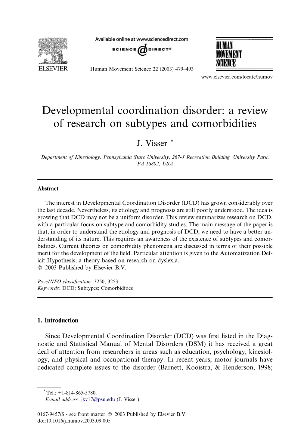 Developmental Coordination Disorder: a Review of Research on Subtypes and Comorbidities