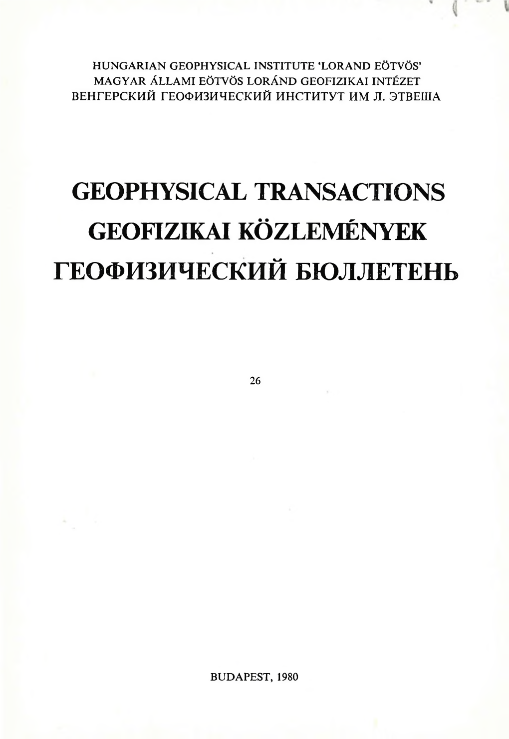 Geofizikai Közlemények Геофизический Бюллетень