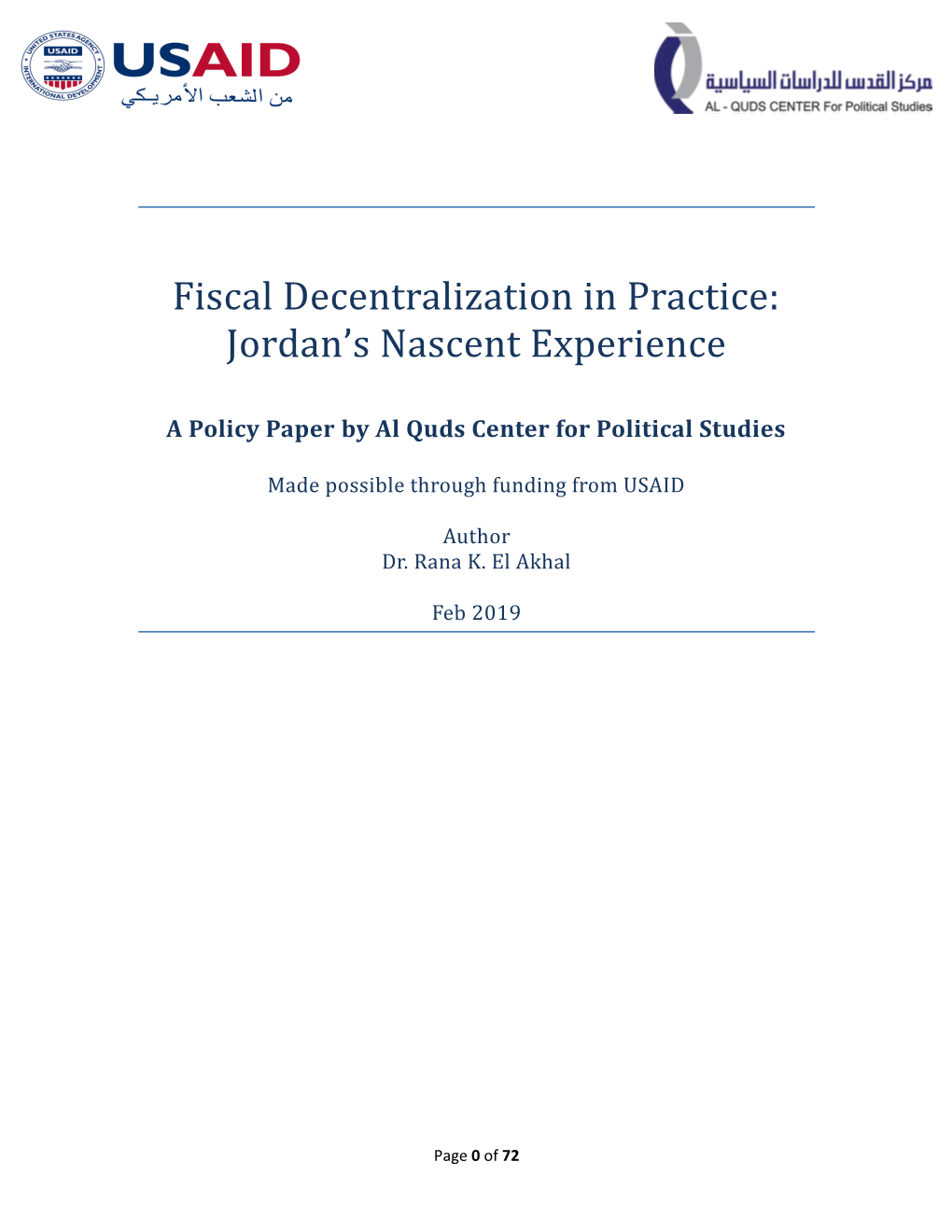 Fiscal Decentralization in Practice: Jordan's Nascent Experience