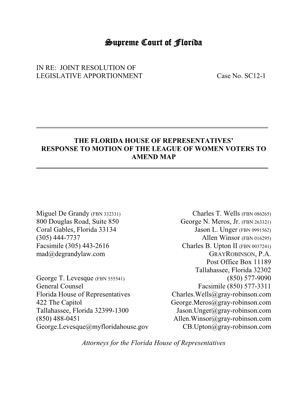 SC12-1 Response to Motion to File Supplemental Appendix (House)