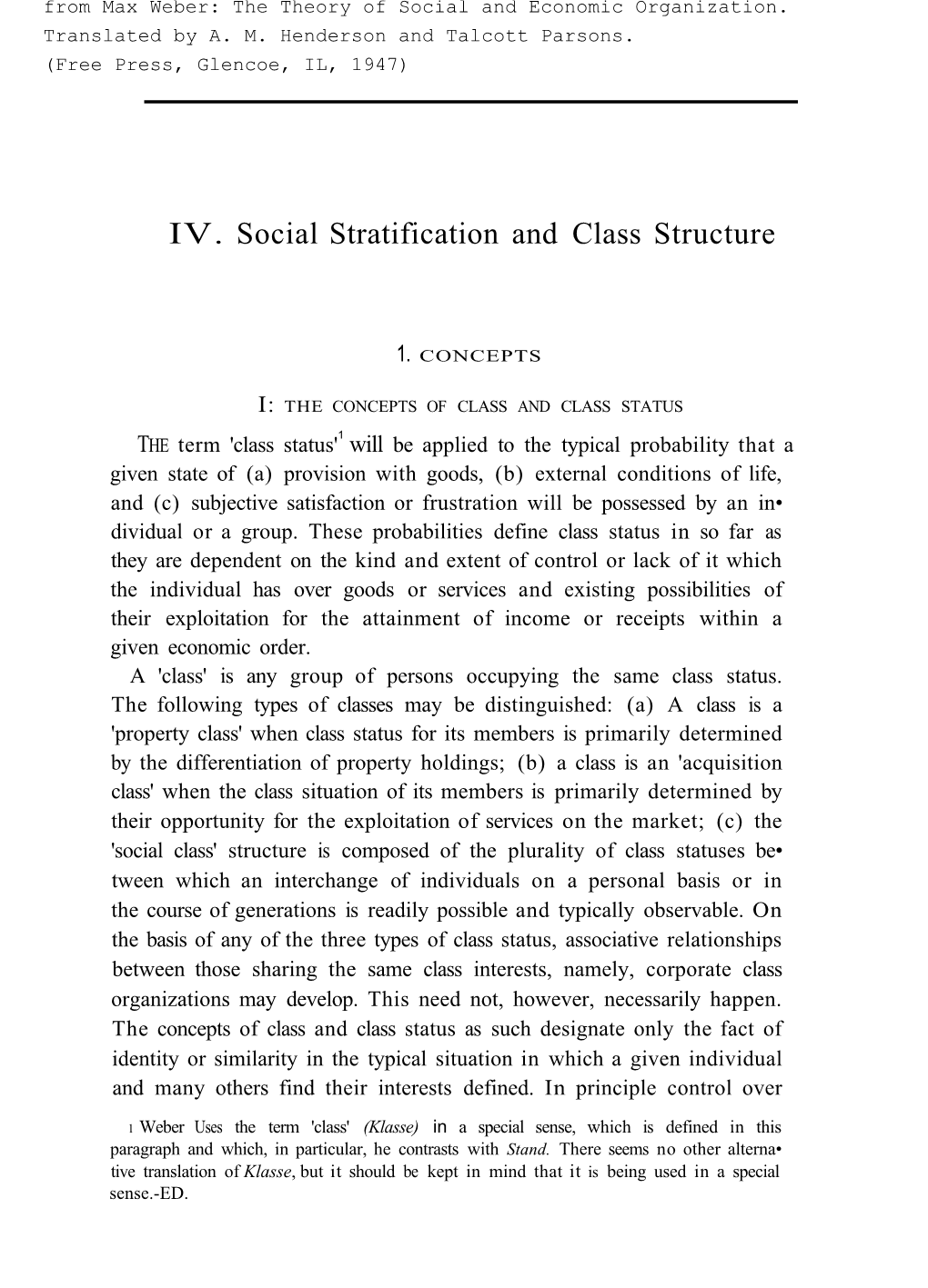 IV. Social Stratification and Class Structure