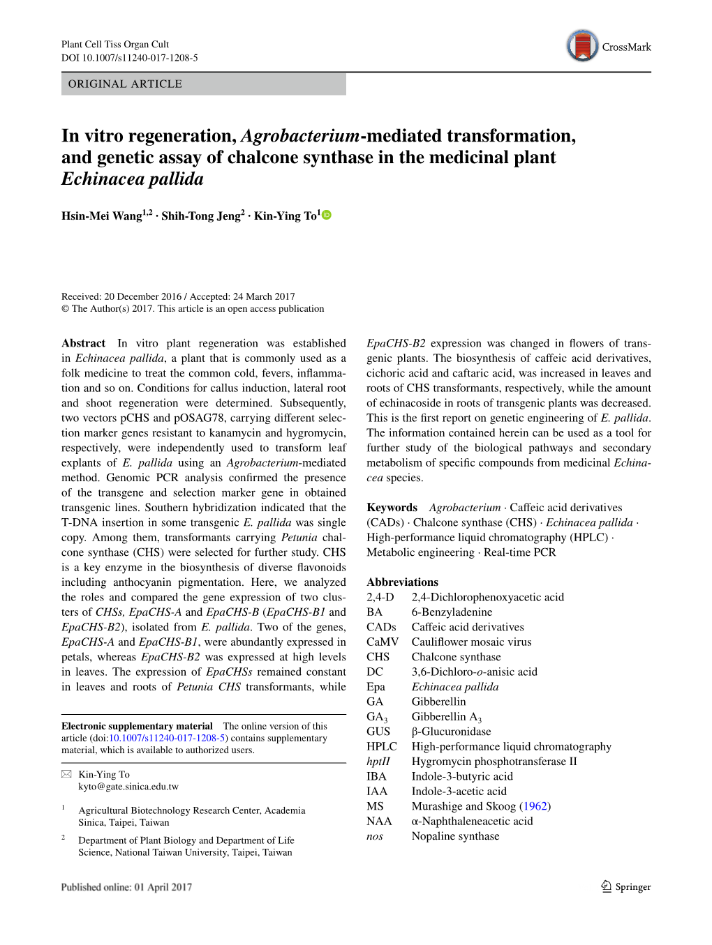 In Vitro Regeneration, Agrobacterium-Mediated Transformation, and Genetic Assay of Chalcone Synthase in the Medicinal Plant Echinacea Pallida