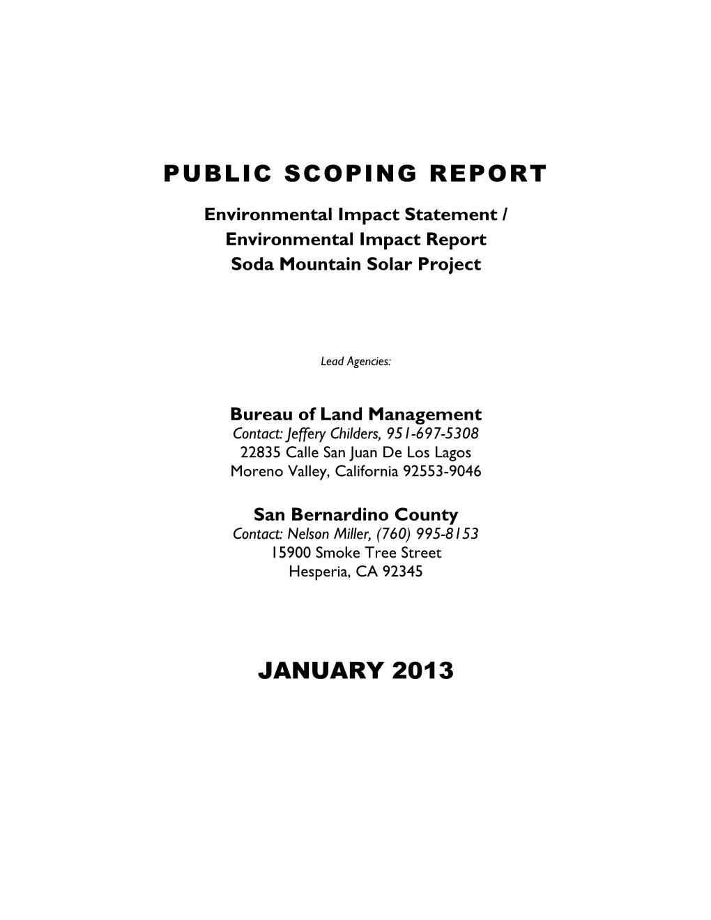 Soda Mountain Solar Project Public Scoping Report EIS/EIR