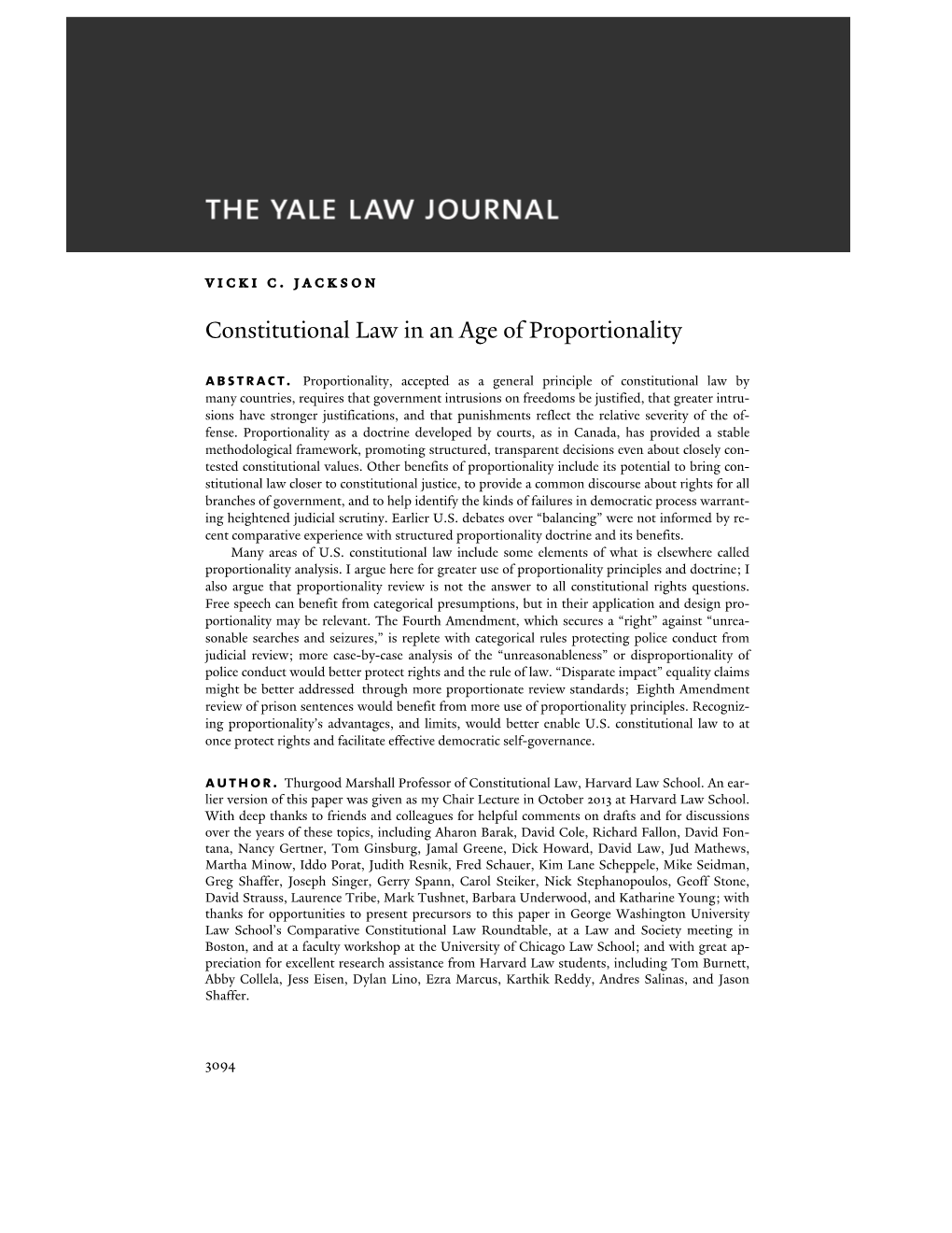 Constitutional Law in an Age of Proportionality Abstract