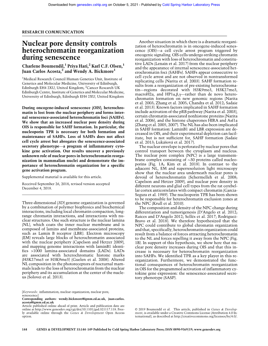 Nuclear Pore Density Controls Heterochromatin Reorganization During Senescence