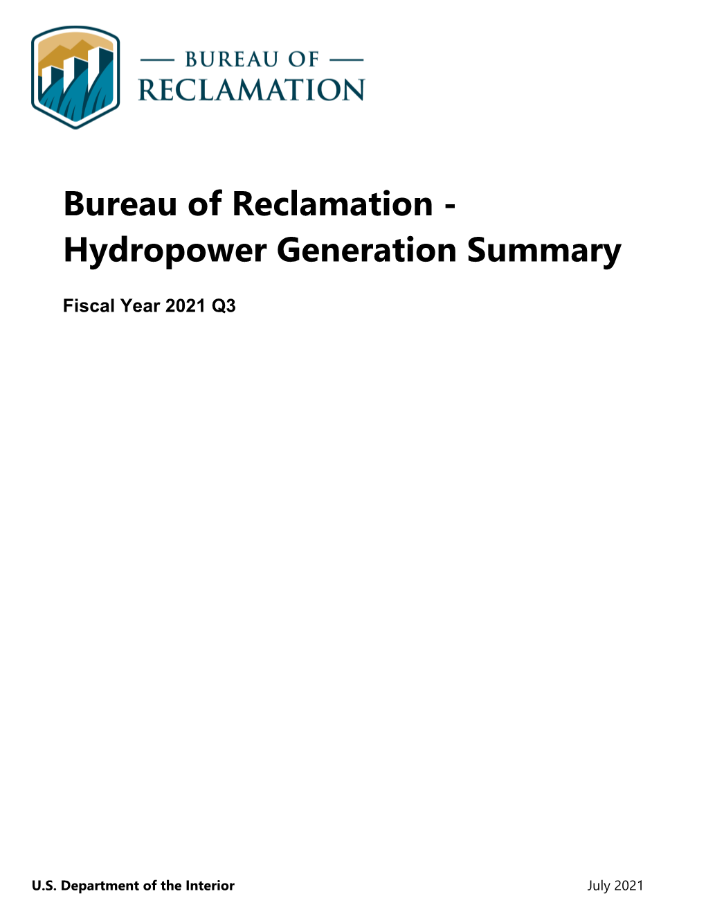 Bureau of Reclamation Hydropower Generation Summary (FY2021