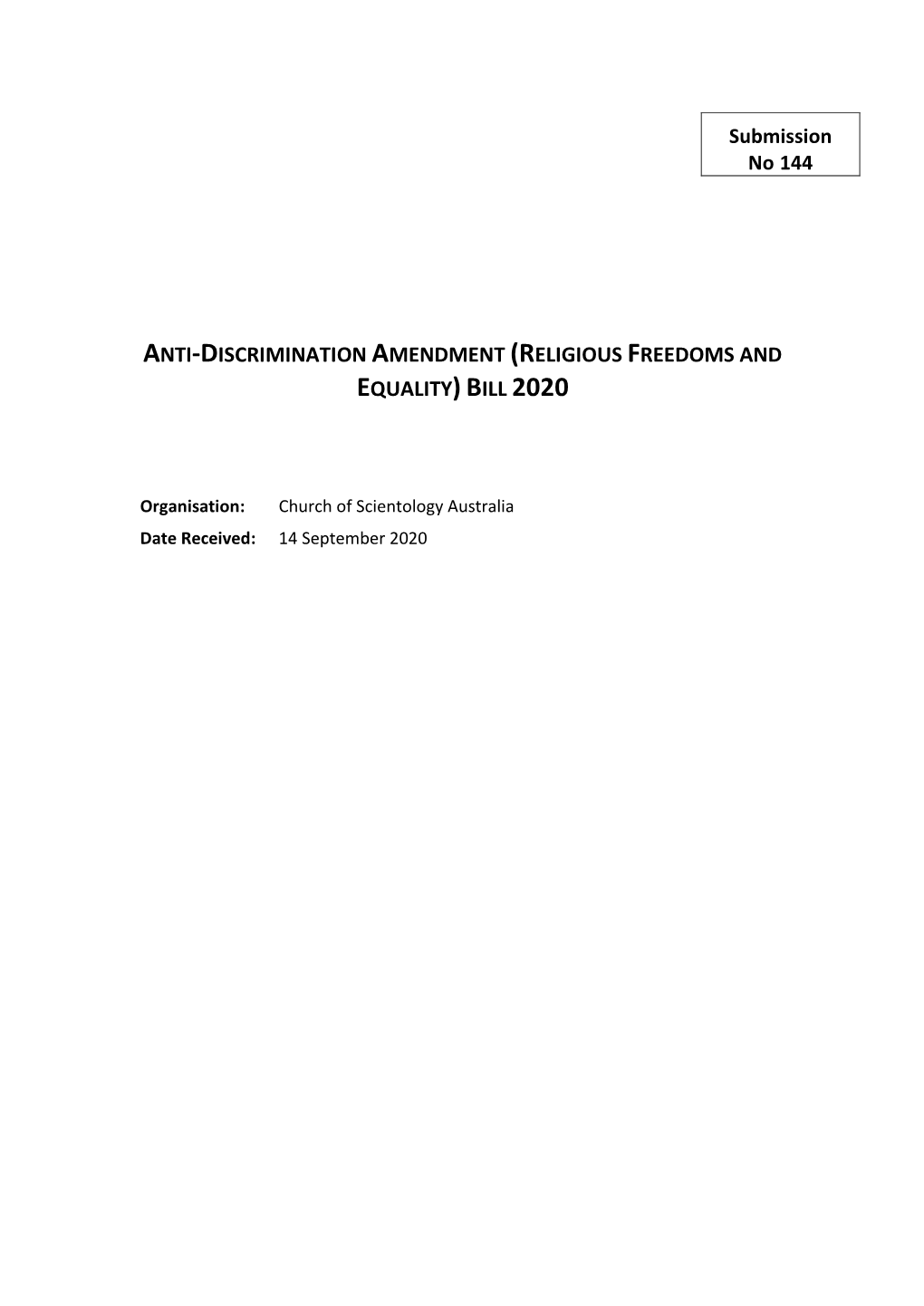 No. 144 Church of Scientology Australia