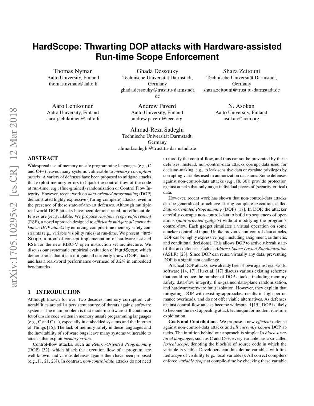 Hardscope: Thwarting DOP Attacks with Hardware-Assisted Run-Time Scope Enforcement