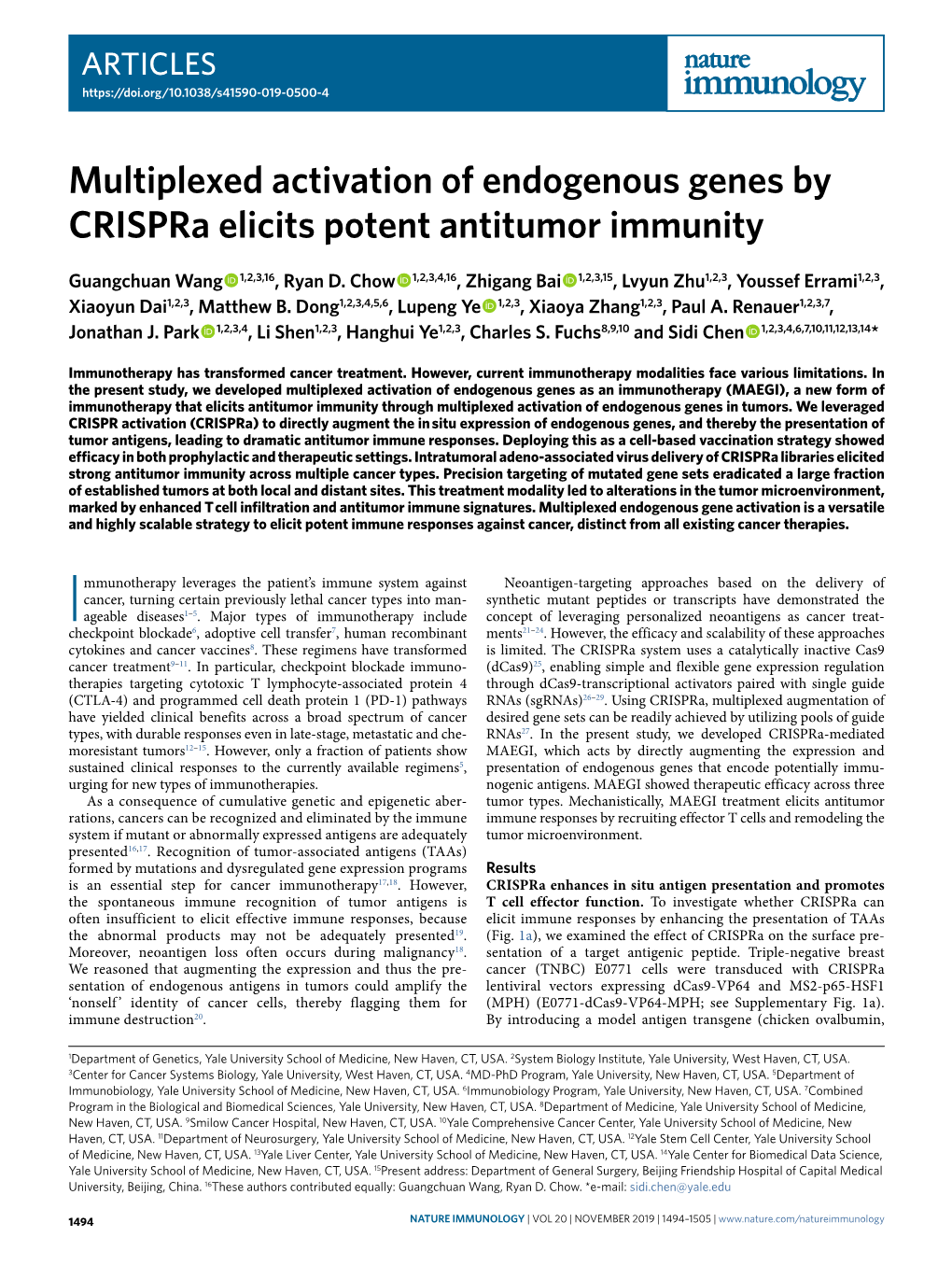 Multiplexed Activation of Endogenous Genes by Crispra Elicits Potent Antitumor Immunity