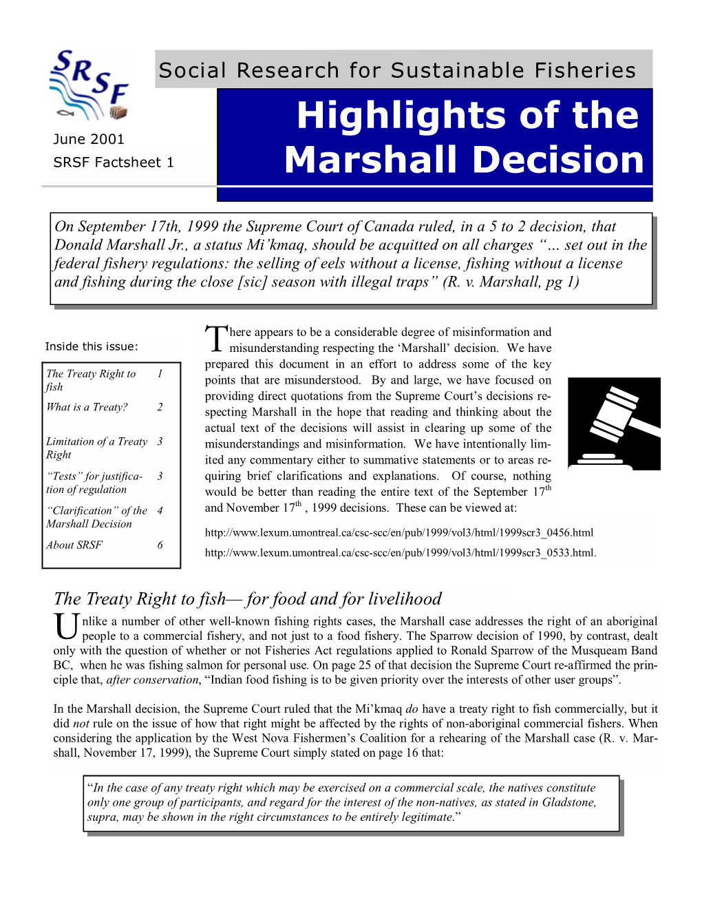 Highlights of the Marshall Decision SRSF Factsheet 1