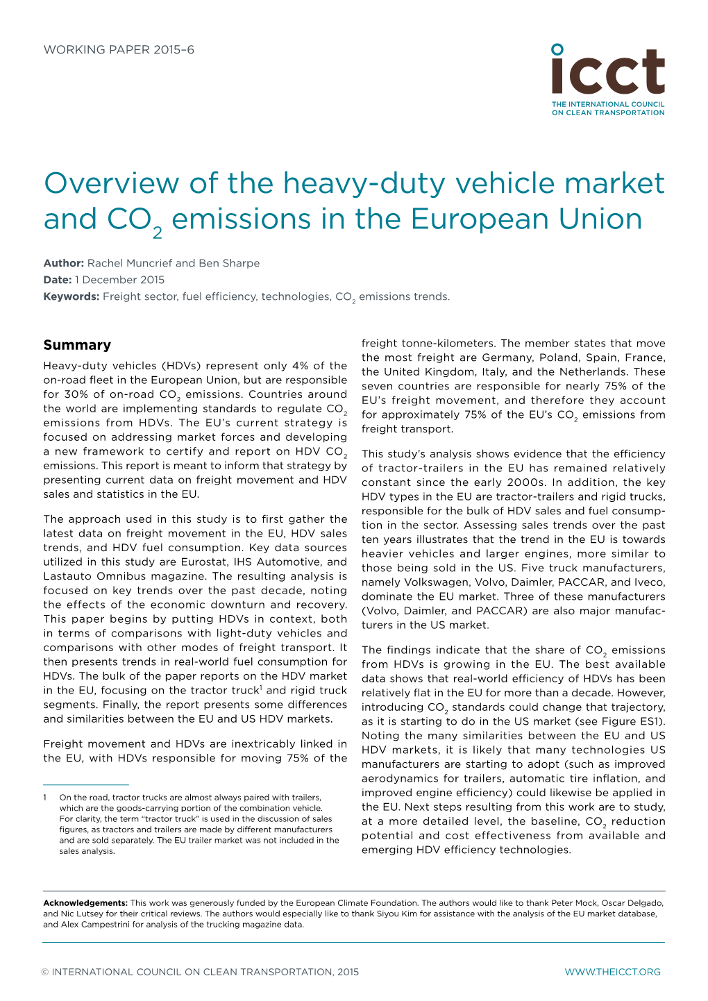 Overview of the Heavy-Duty Vehicle Market and CO2 Emissions in the European Union