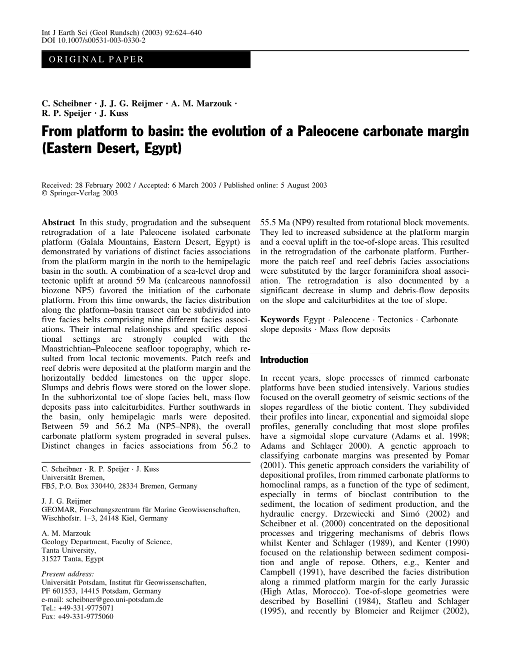 From Platform to Basin: the Evolution of a Paleocene Carbonate Margin (Eastern Desert, Egypt)