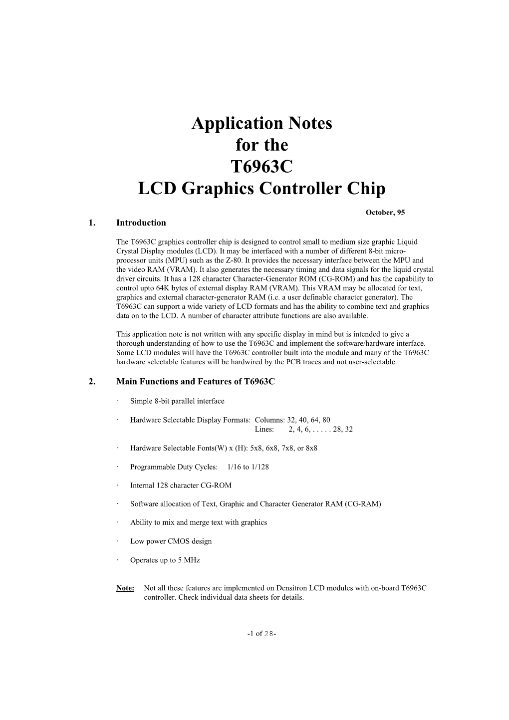 Application Notes for the T6963C LCD Graphics Controller Chip