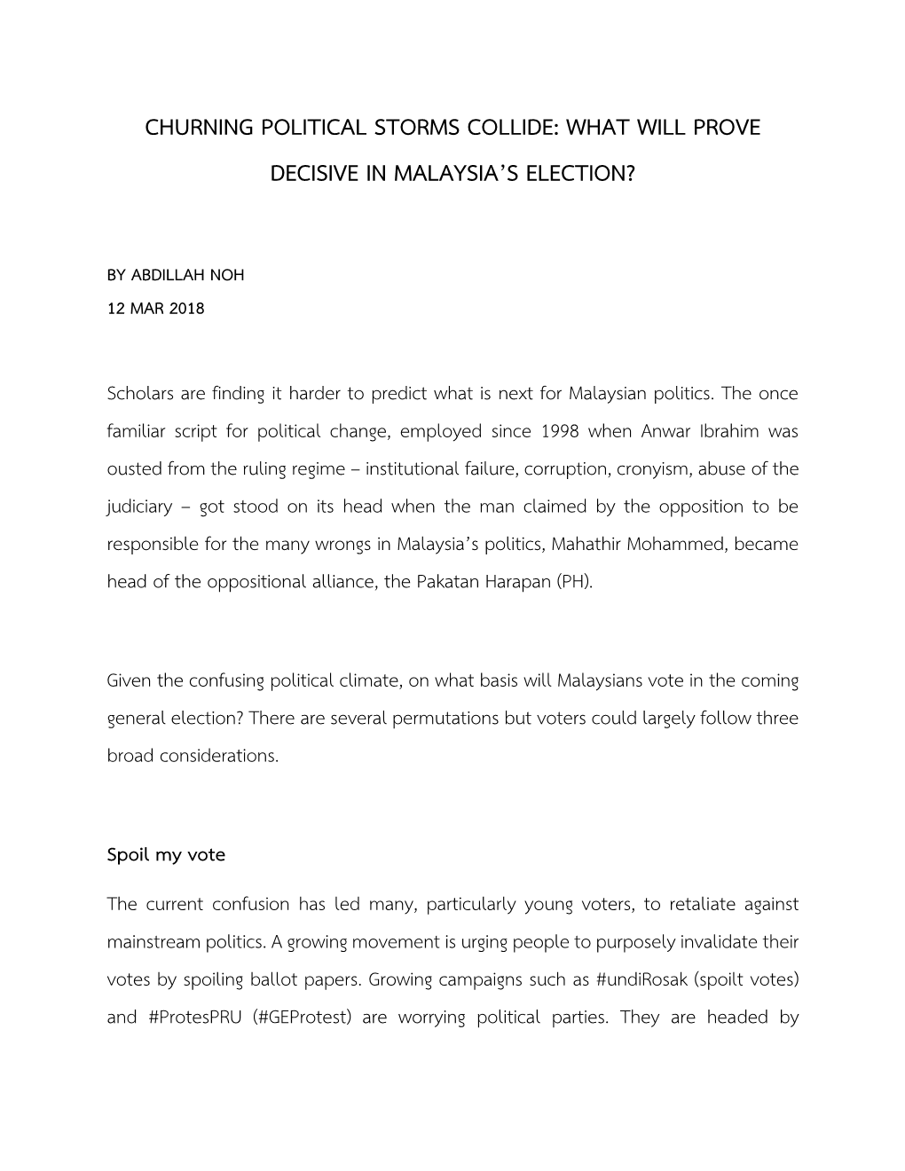 Churning Political Storms Collide: What Will Prove Decisive in Malaysia’S Election?