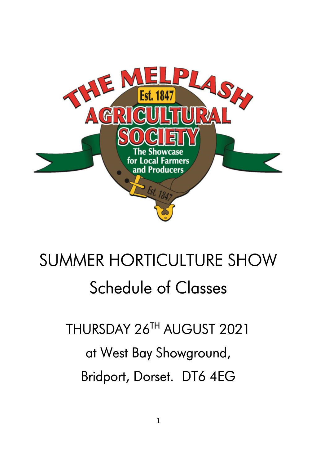 SUMMER HORTICULTURE SHOW Schedule of Classes