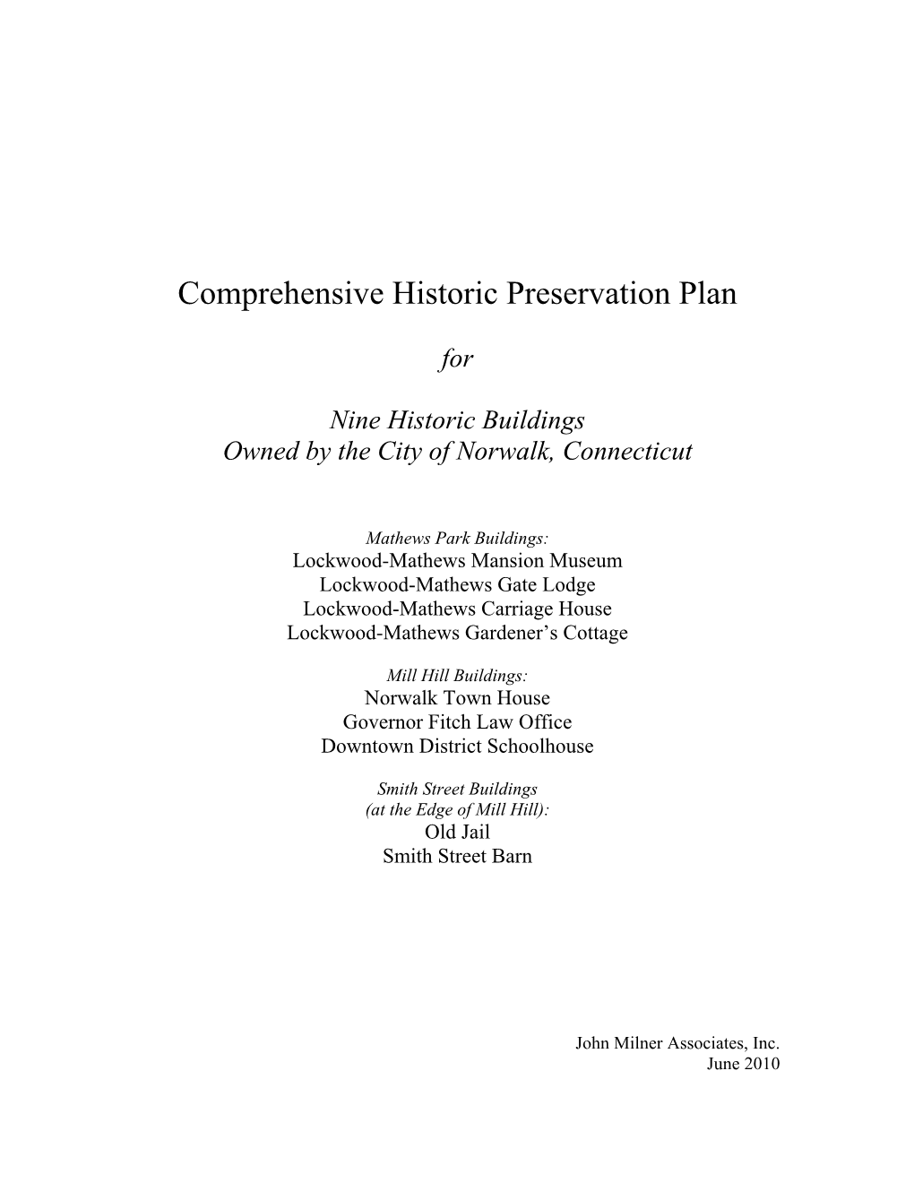 Comprehensive Historic Preservation Plan