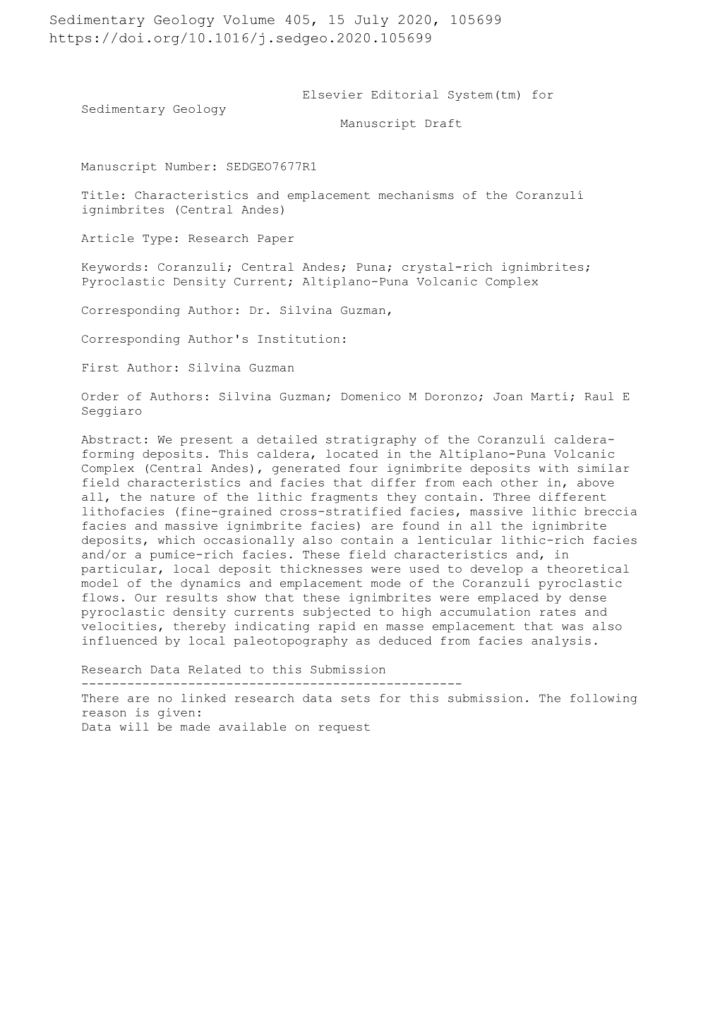 Sedimentary Geology Volume 405, 15 July 2020, 105699