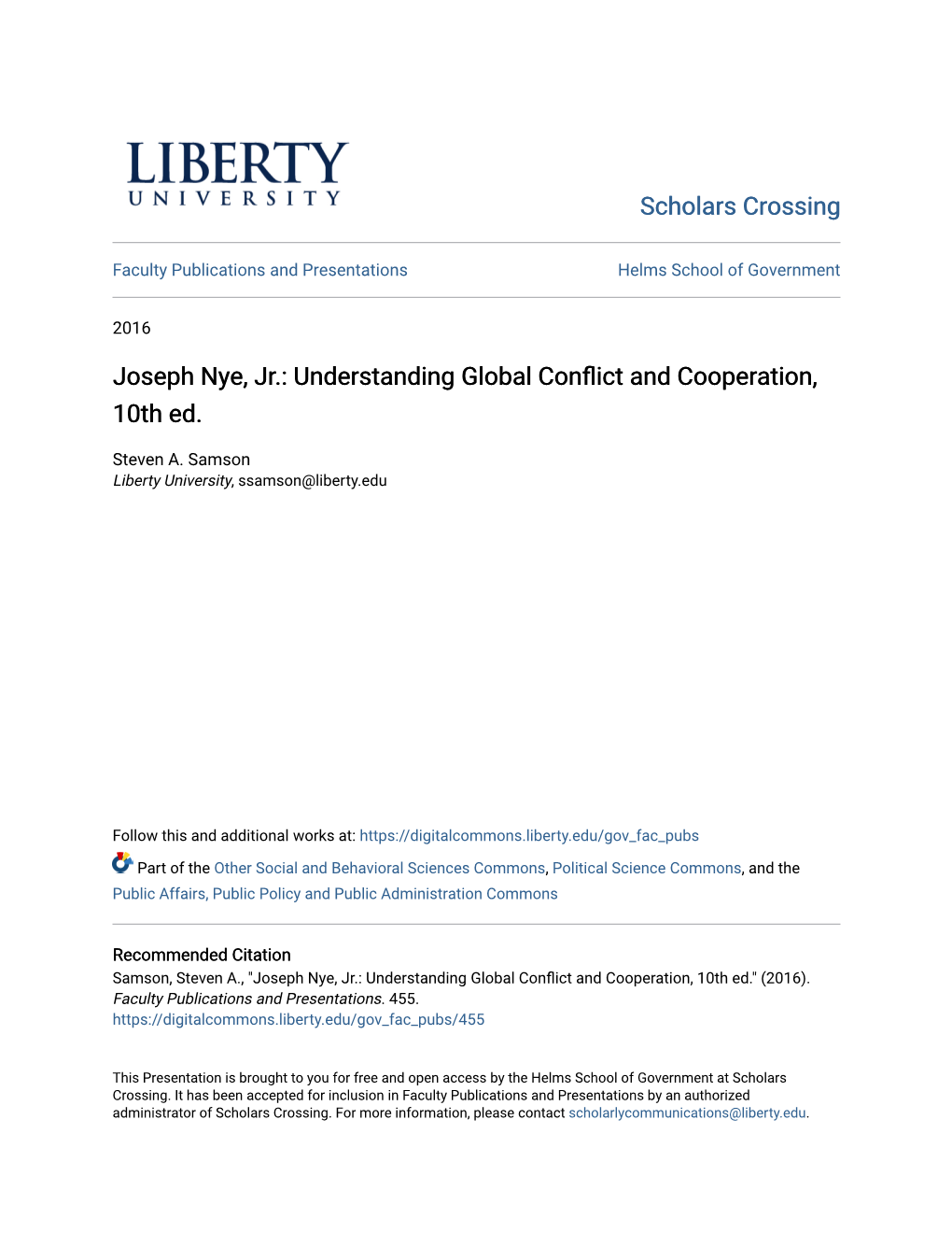 Joseph Nye, Jr.: Understanding Global Conflict and Cooperation, 10Th Ed
