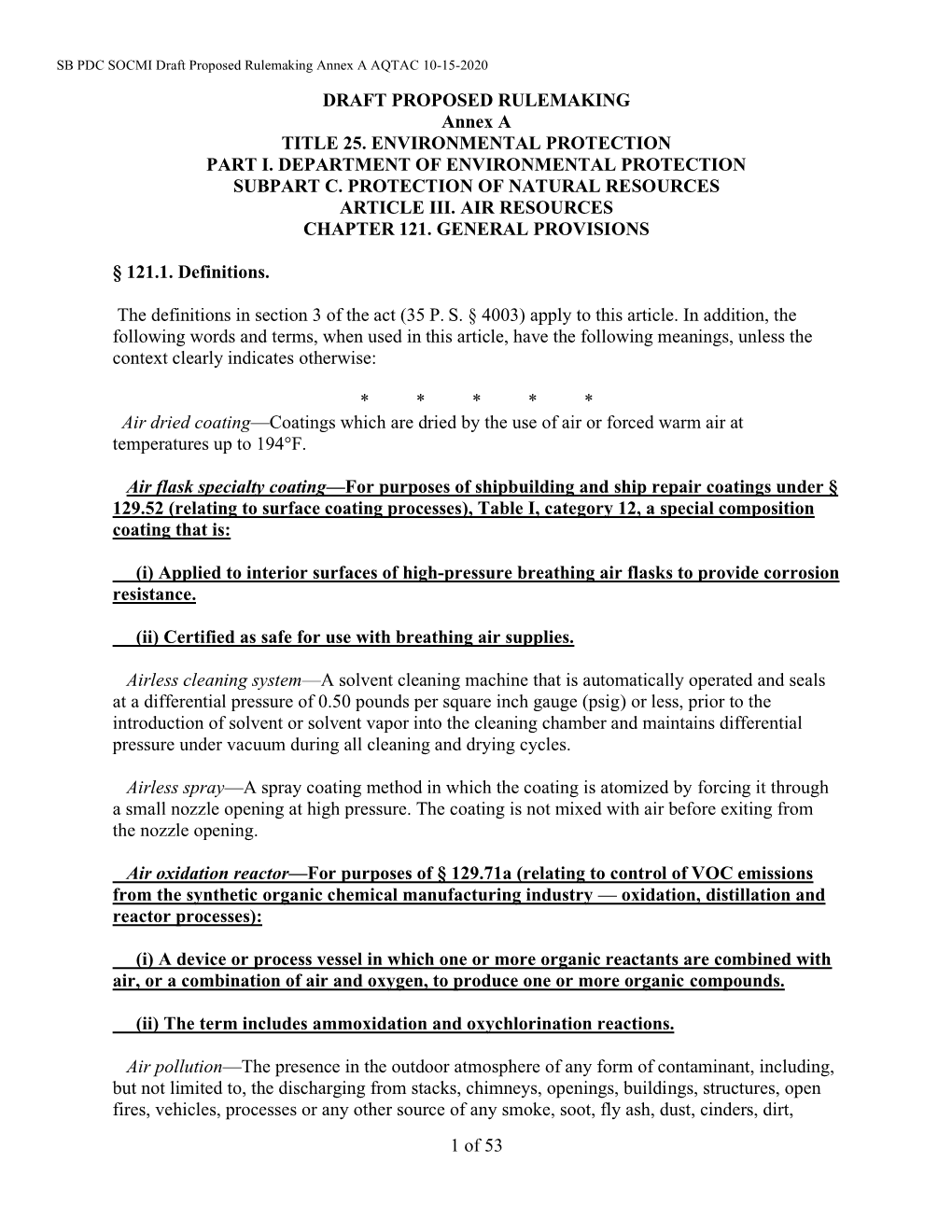 1 of 53 DRAFT PROPOSED RULEMAKING Annex a TITLE 25