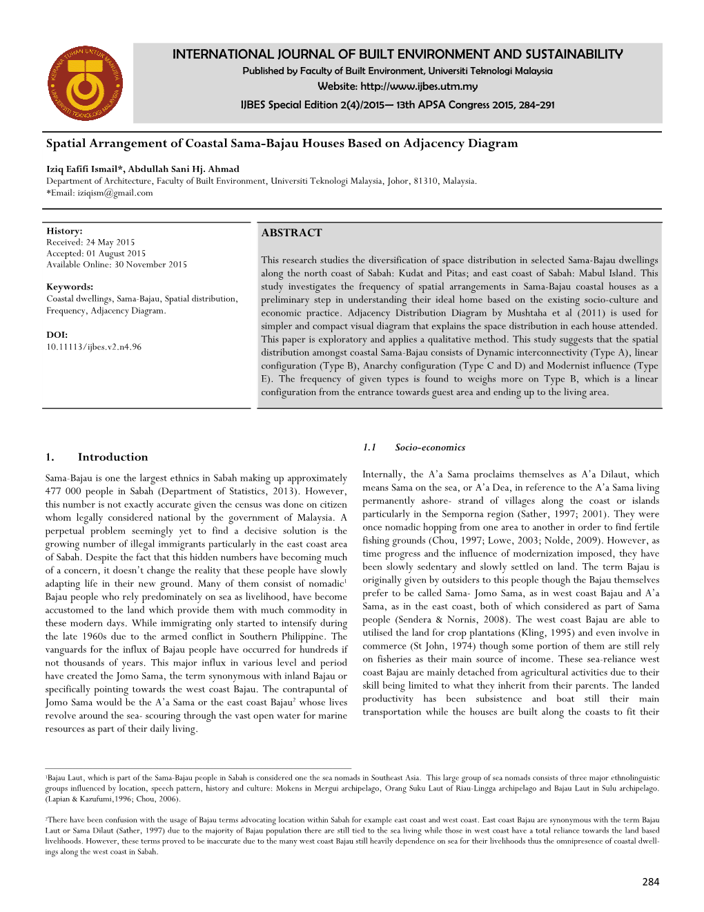 Spatial Arrangement of Coastal Sama-Bajau Houses Based on Adjacency Diagram