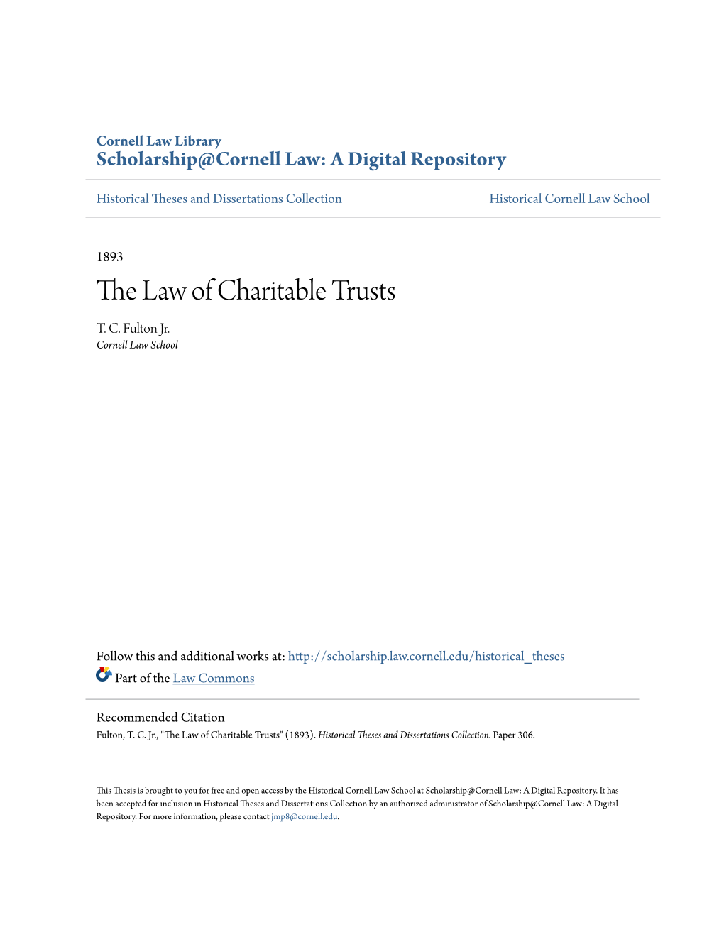 The Law of Charitable Trusts T