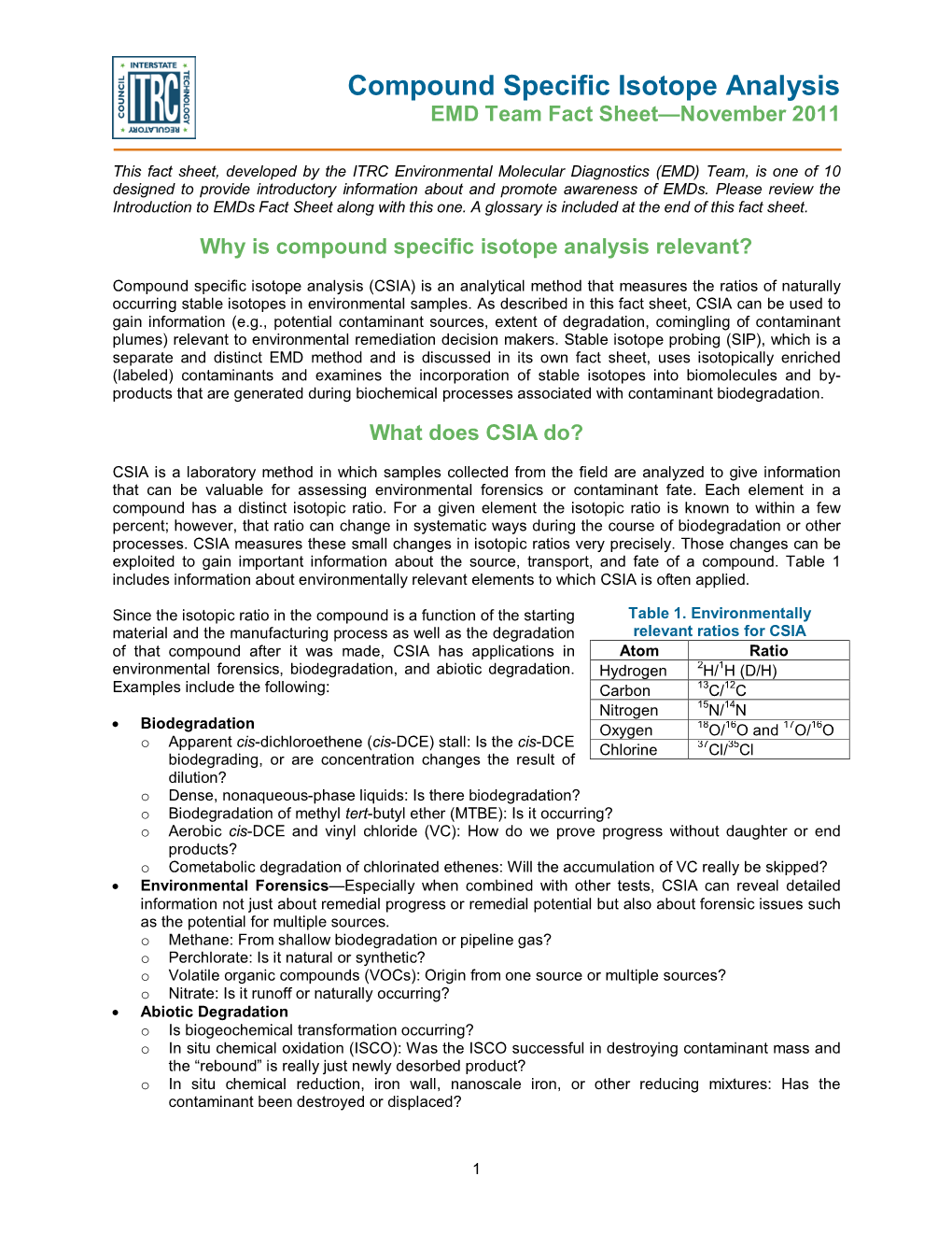 Compound Specific Isotope Analysis Fact Sheet