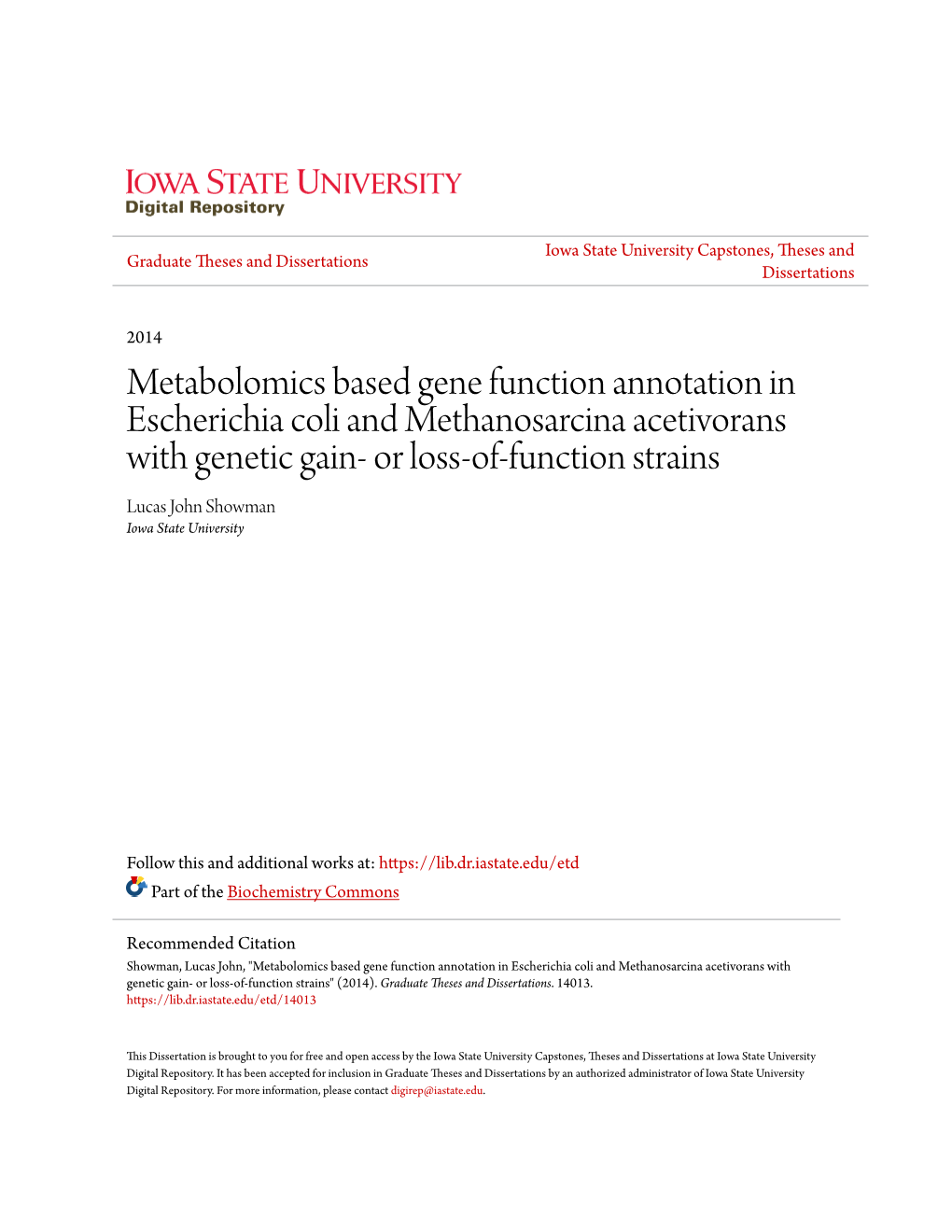 Metabolomics Based Gene Function Annotation in Escherichia Coli And