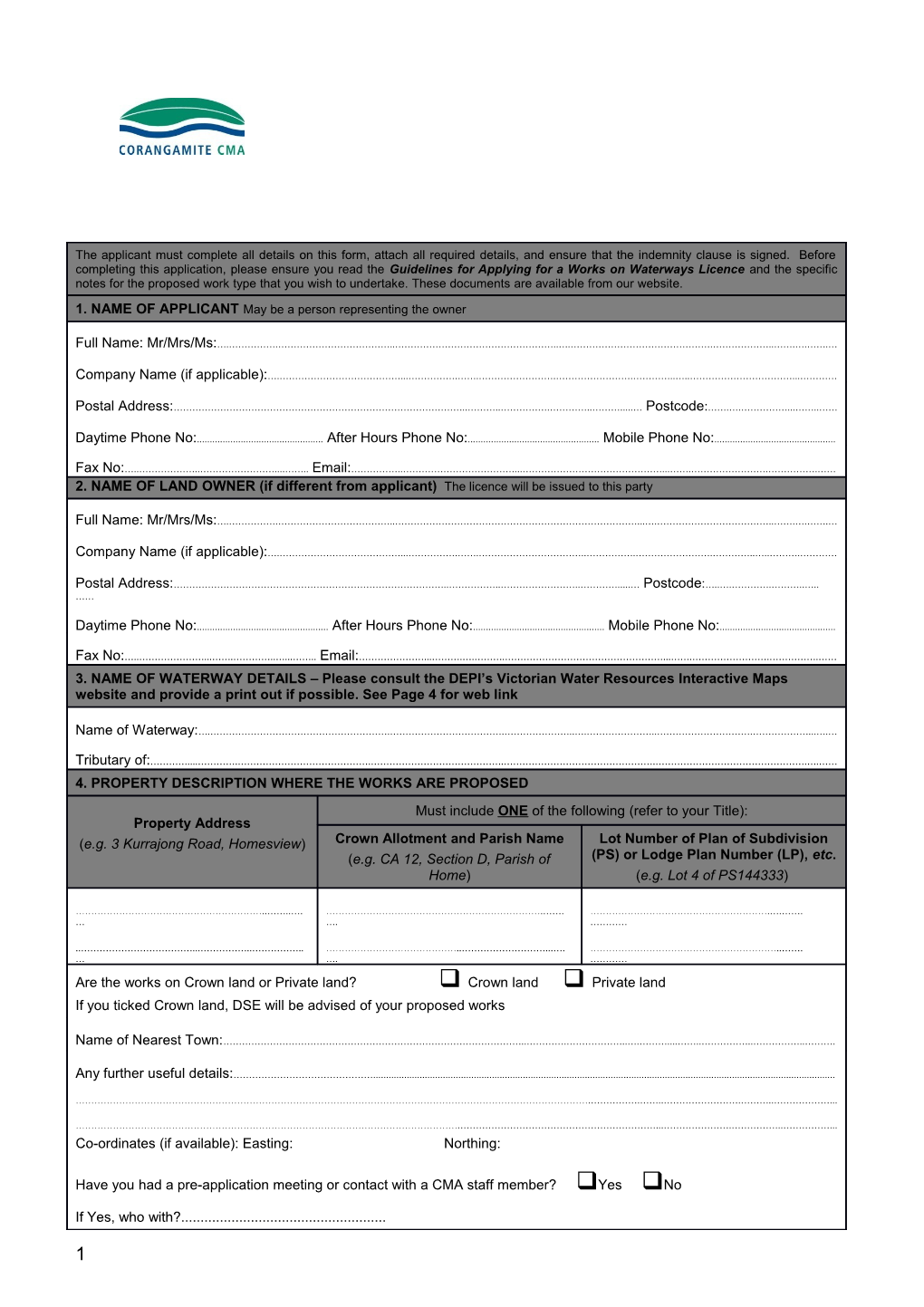 Works on Waterways Application Form