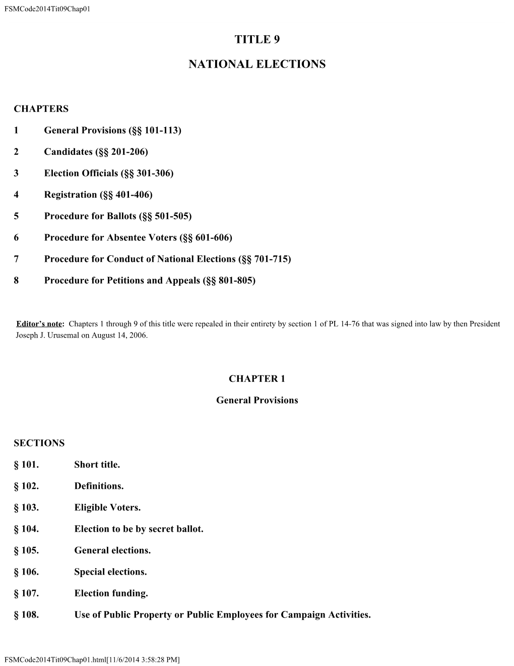 Title 9 National Elections