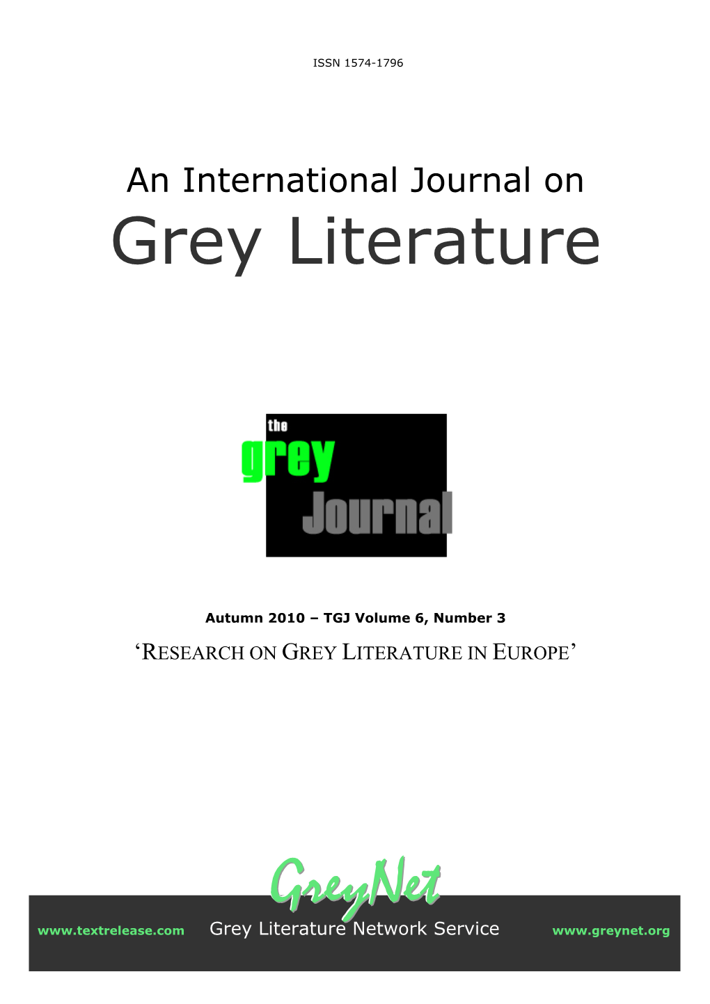 Greynet.Org TGJ Volume 6, Number 3 2010 Colophon